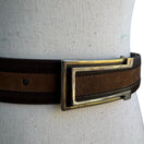 Switch Brown Leather Suede Striped Belt 95 38 Silver Geometric Buckle Cuir Veritable 3 image