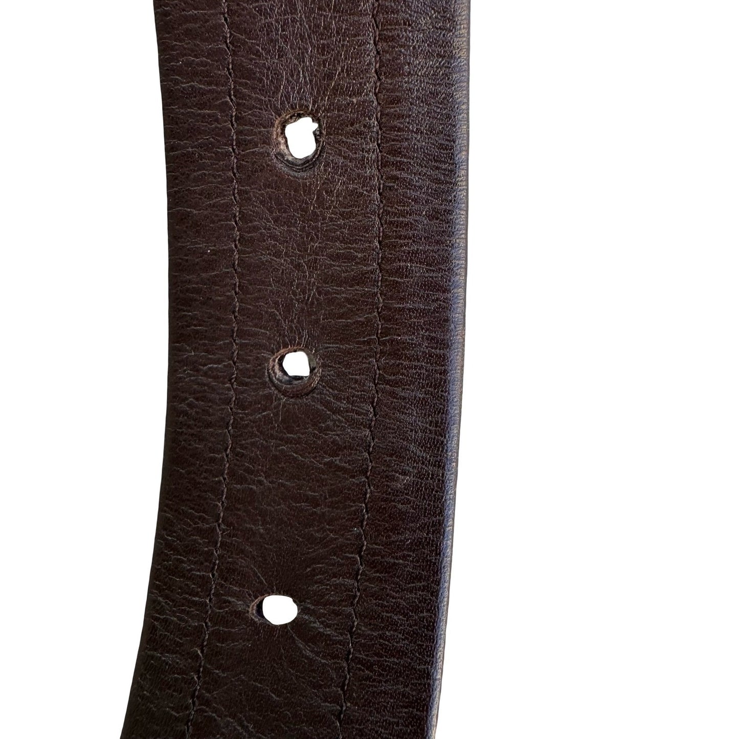 Brown Leather Suede Striped Belt 95 38 Silver Geometric Buckle Cuir Veritable