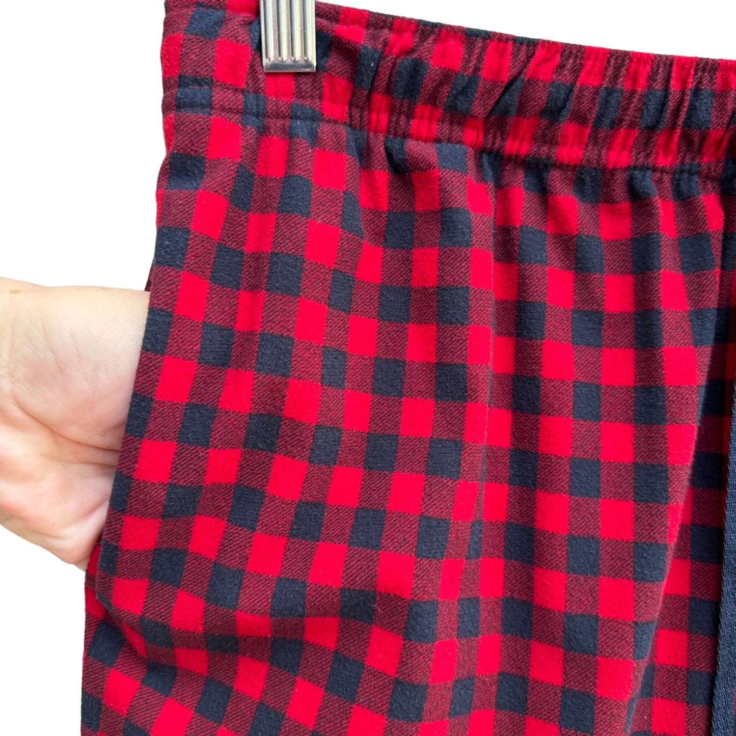 Nautica Sleepwear Mens Red Black Plaid Flannel Elastic Waist Pajama Pants - M