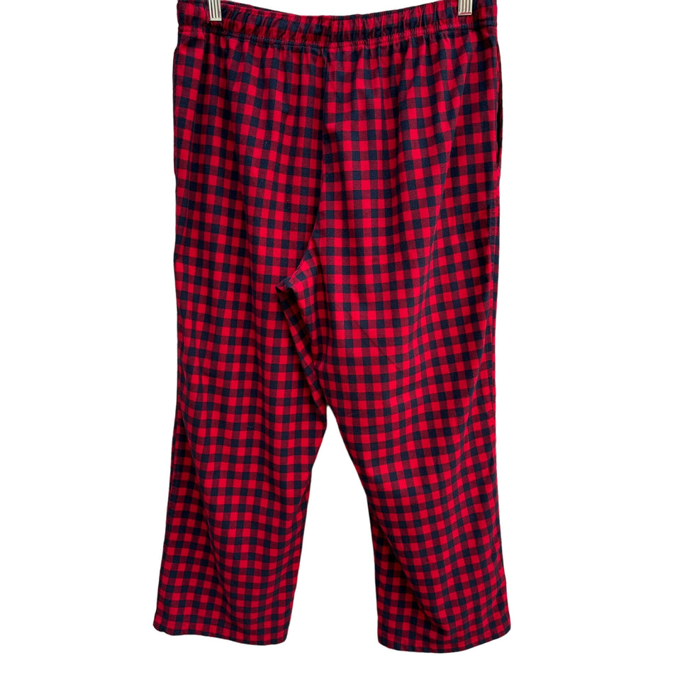 Nautica Sleepwear Mens Red Black Plaid Flannel Elastic Waist Pajama Pants - M