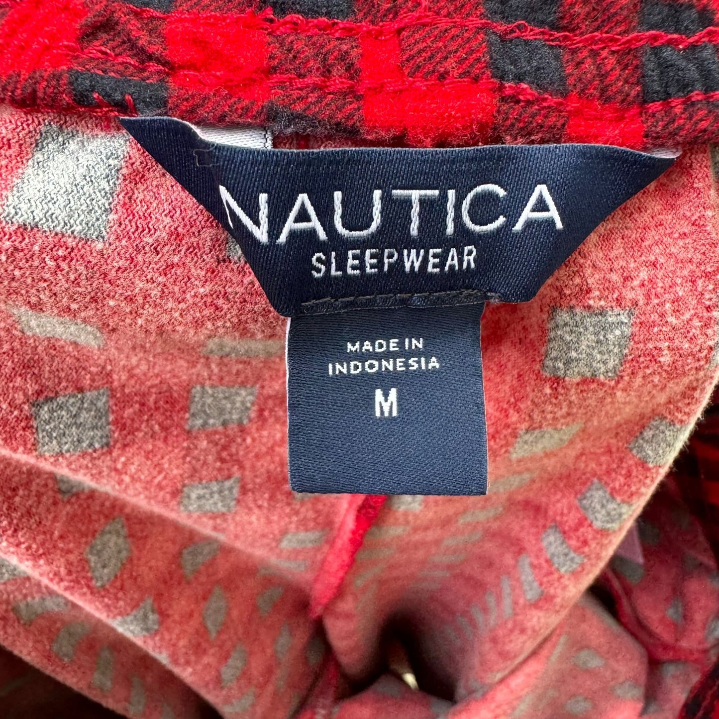 Nautica Sleepwear Mens Red Black Plaid Flannel Elastic Waist Pajama Pants - M