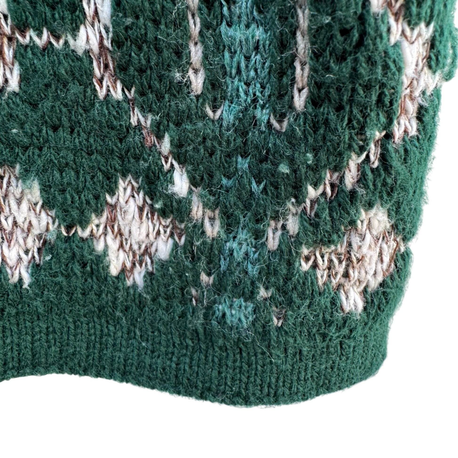 Dana Scott Vintage Fall Collection Rolled Neck Patchwork Knit Sweater Green M