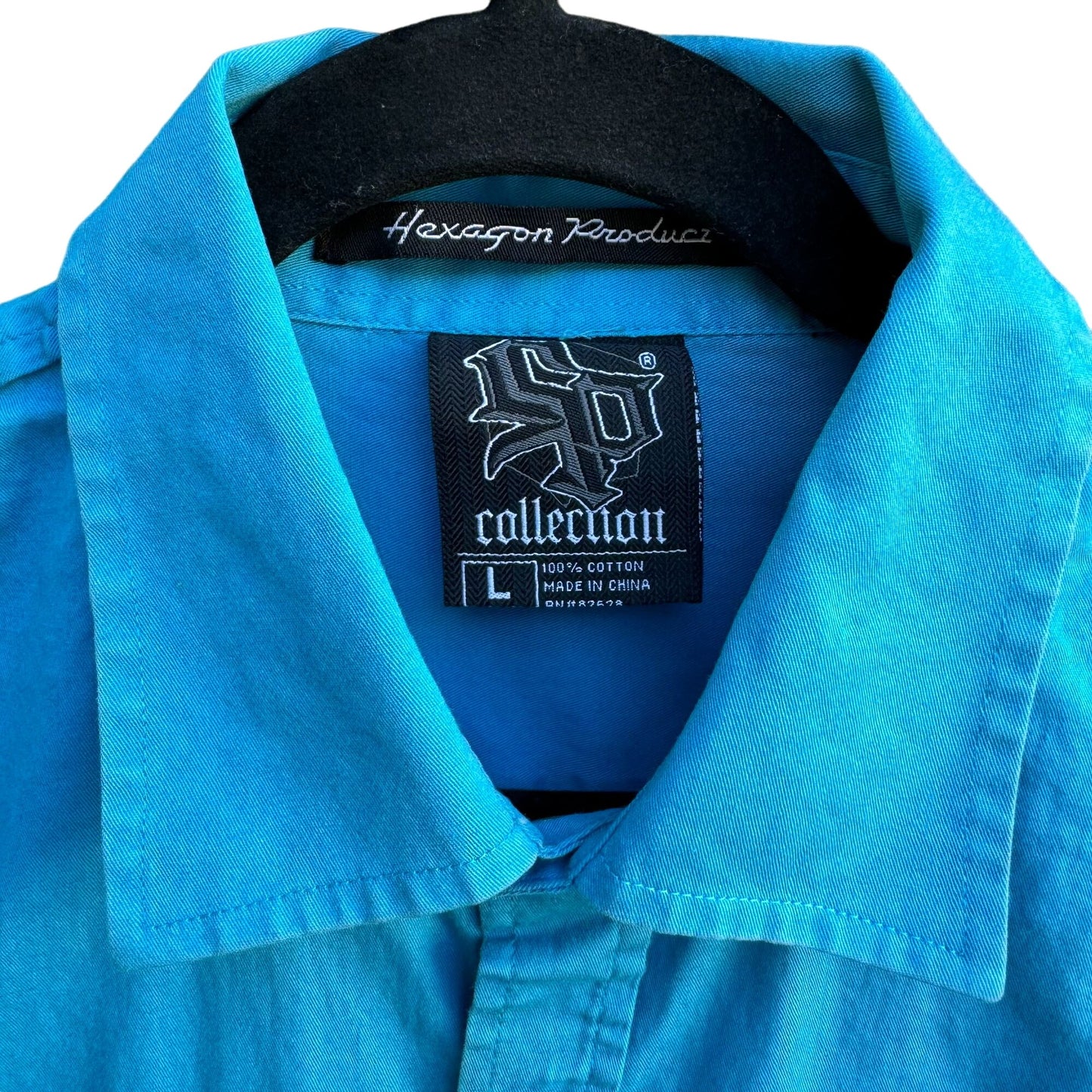 Hexagon Product South Pole Y2K Blue Epaulettes Long Sleeve Snap Closure Shirt L