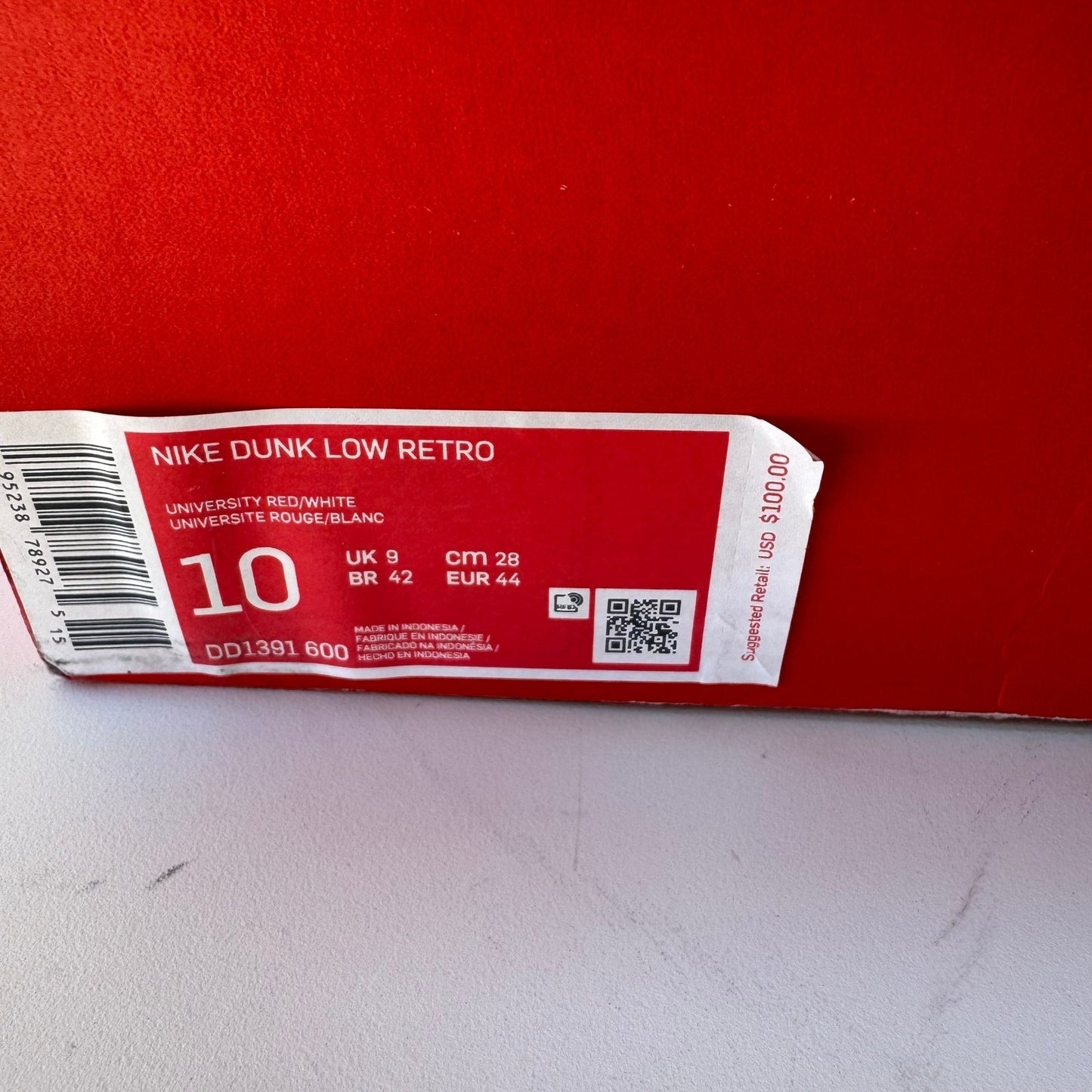 Nike Dunk Low Retro University Red White DD1391-600 Mens 10 BTTY St Johns Red