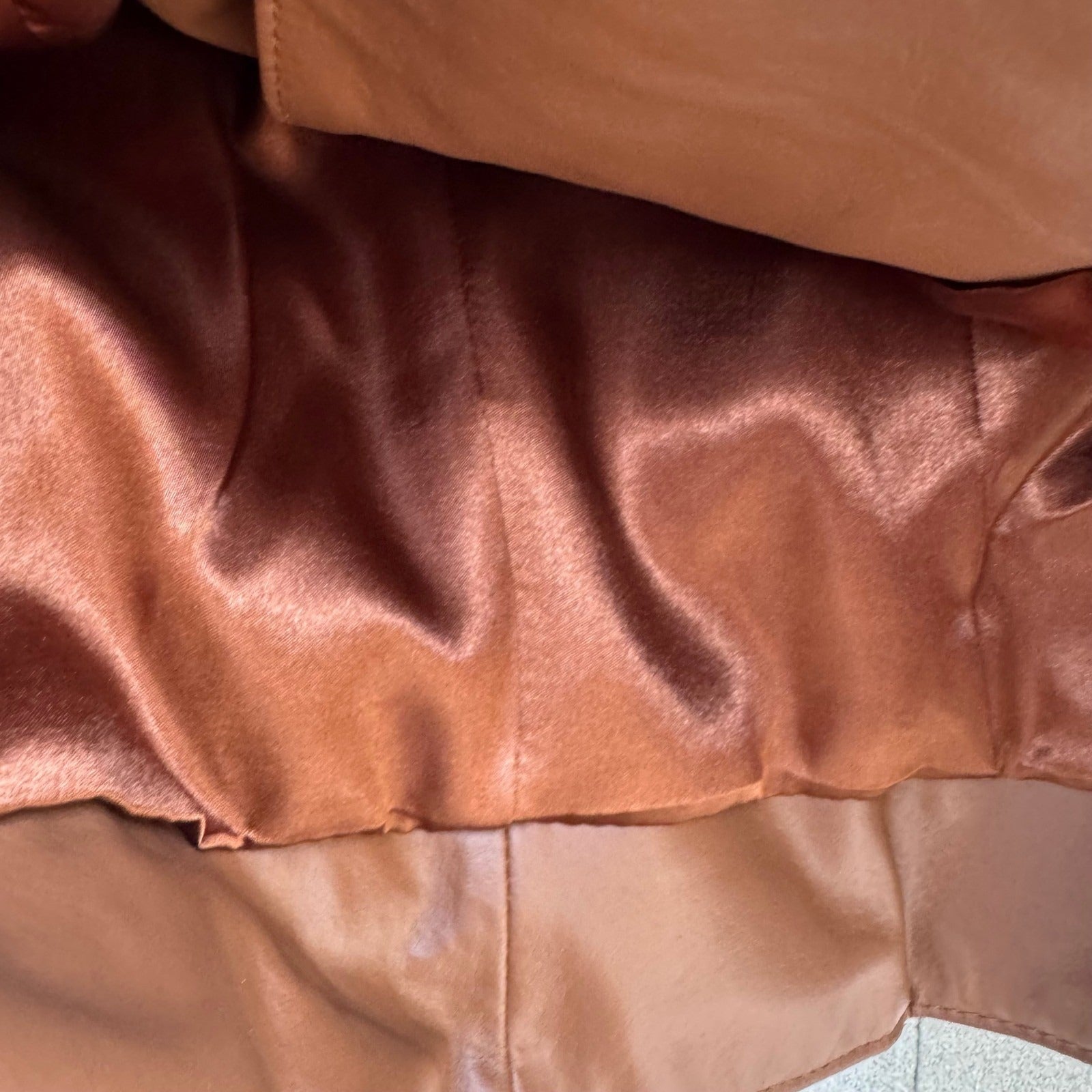 IMAN Womens Cognac Brown Genuine Leather Moto Jacket Knit Collar Gold Zip XS