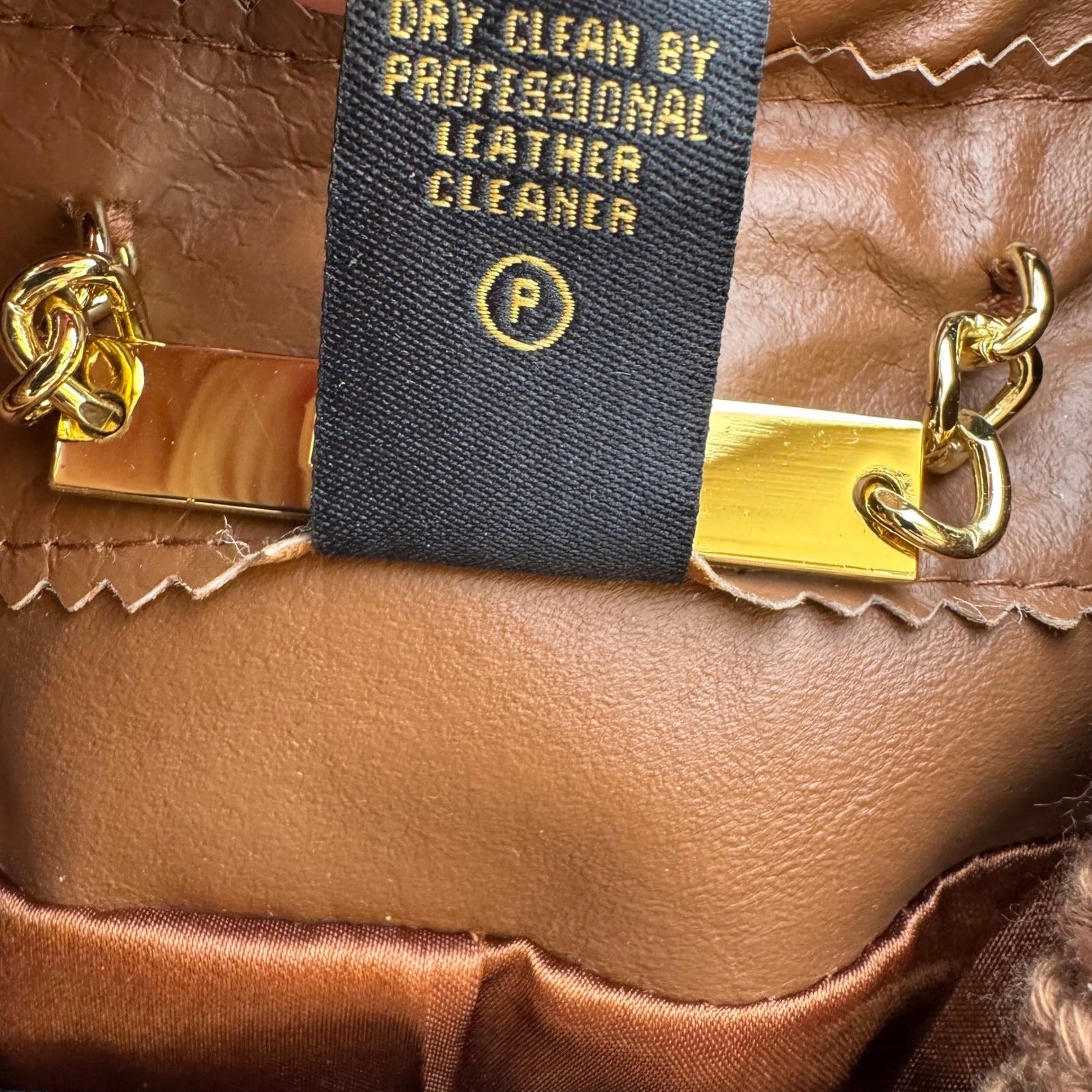 IMAN Womens Cognac Brown Genuine Leather Moto Jacket Knit Collar Gold Zip XS