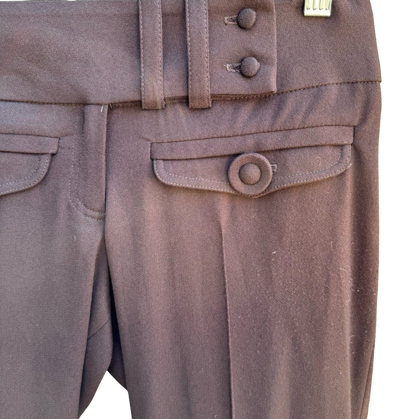 Louis Verdad Y2K Minimalist Professional Brown Flare Leg Wide Waistband Pant 2