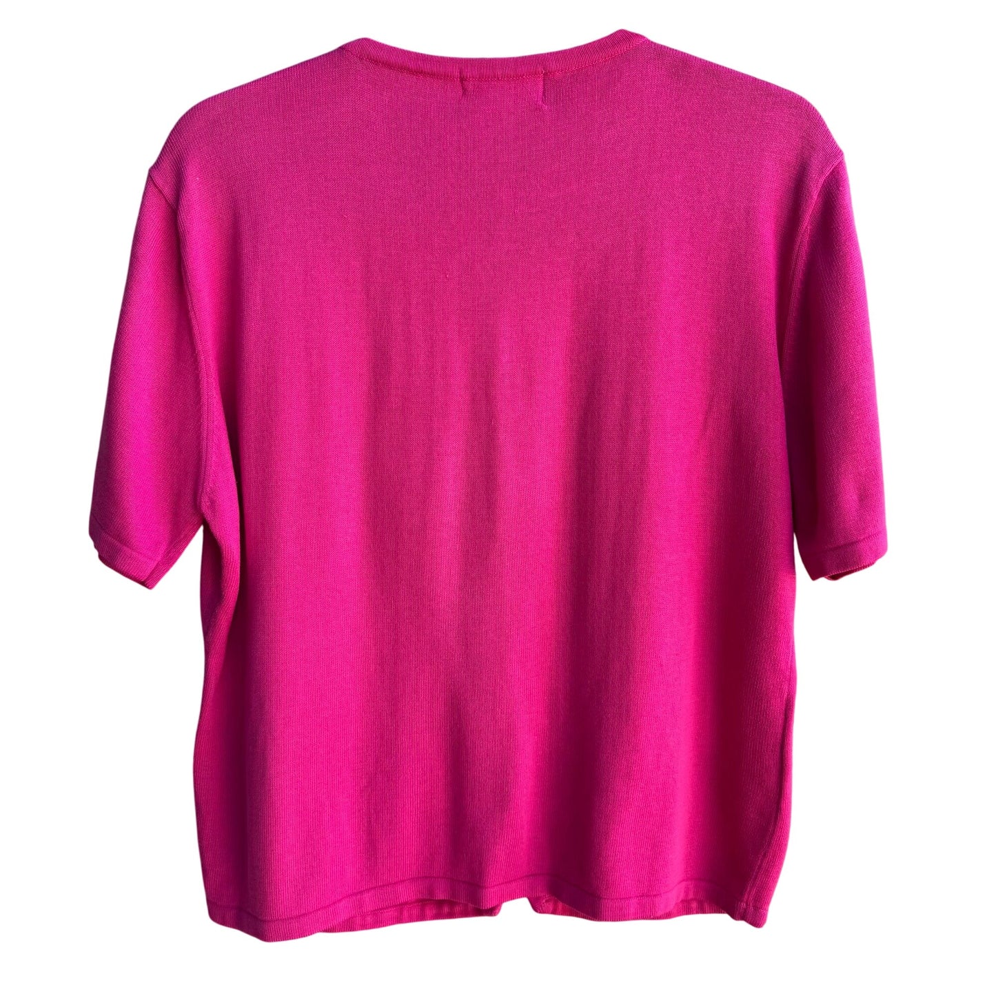 Imagio Vintage Womens Pink Button Tight Knit Short Sleeve Cardigan Sweater XL