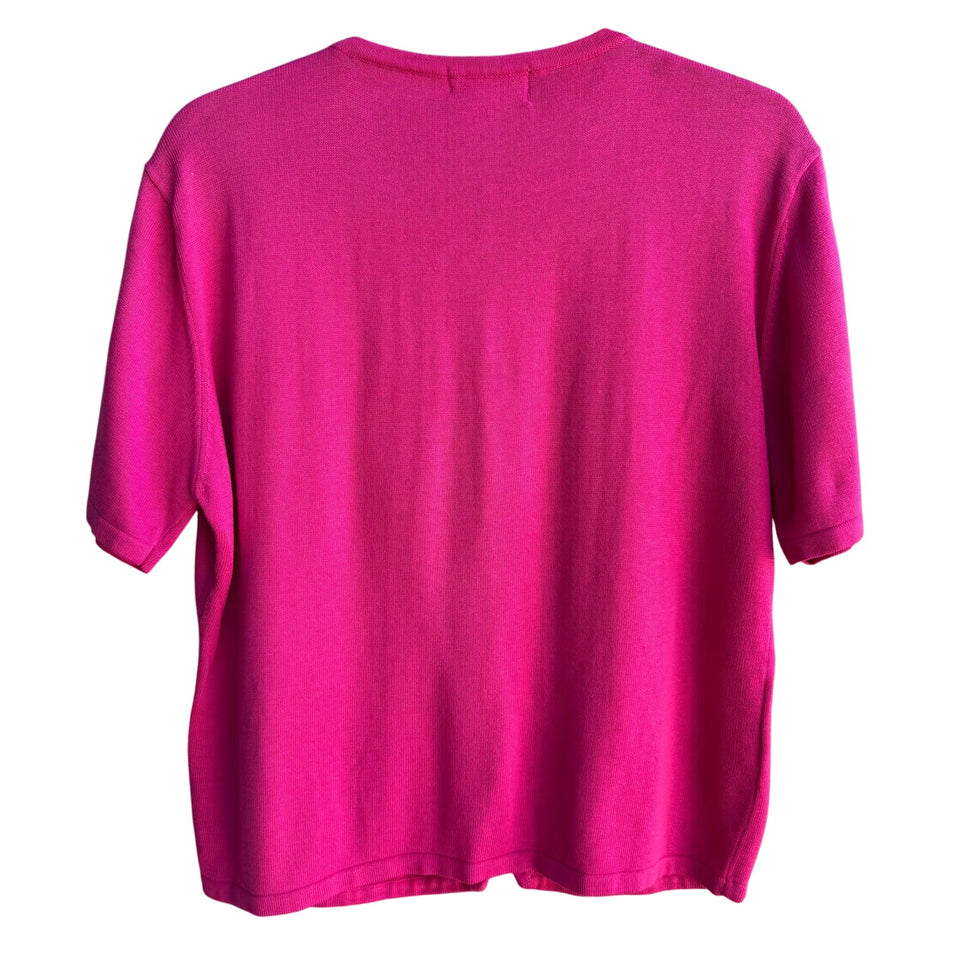 Imagio Vintage Womens Pink Button Tight Knit Short Sleeve Cardigan Sweater XL