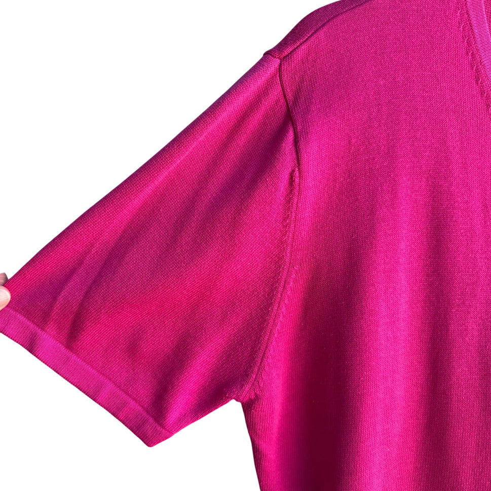 Imagio Vintage Womens Pink Button Tight Knit Short Sleeve Cardigan Sweater XL