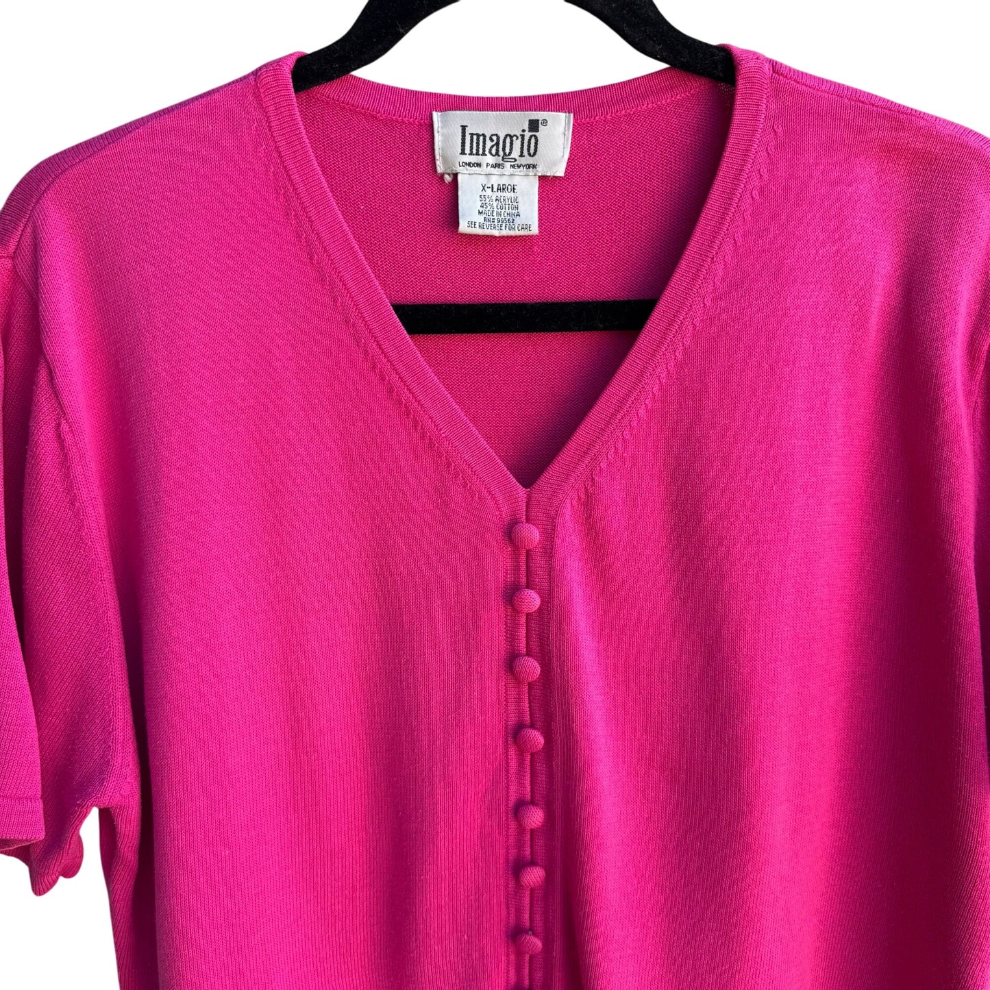 Imagio Vintage Womens Pink Button Tight Knit Short Sleeve Cardigan Sweater XL