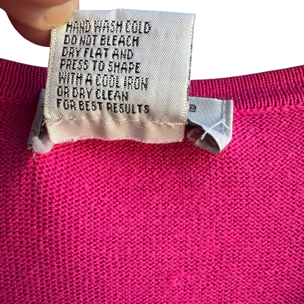 Imagio Vintage Womens Pink Button Tight Knit Short Sleeve Cardigan Sweater XL