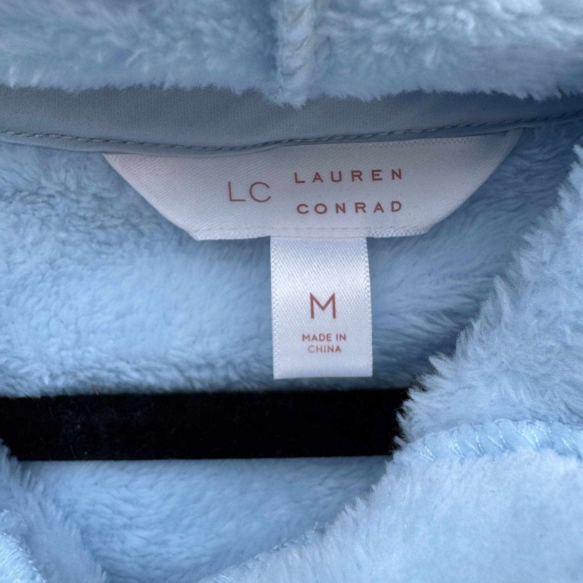 Lauren Conrad Blue Fuzzy Woobie Hoodie Sweatshirt Satin Drawstring Cozy Womens M