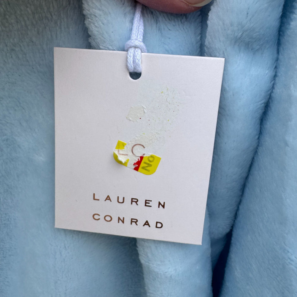 Lauren Conrad Blue Fuzzy Woobie Hoodie Sweatshirt Satin Drawstring Cozy Womens M