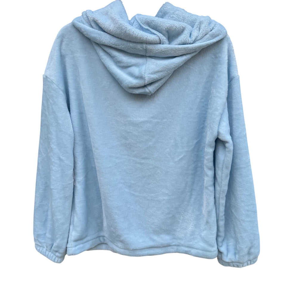 Lauren Conrad Blue Fuzzy Woobie Hoodie Sweatshirt Satin Drawstring Cozy Womens M