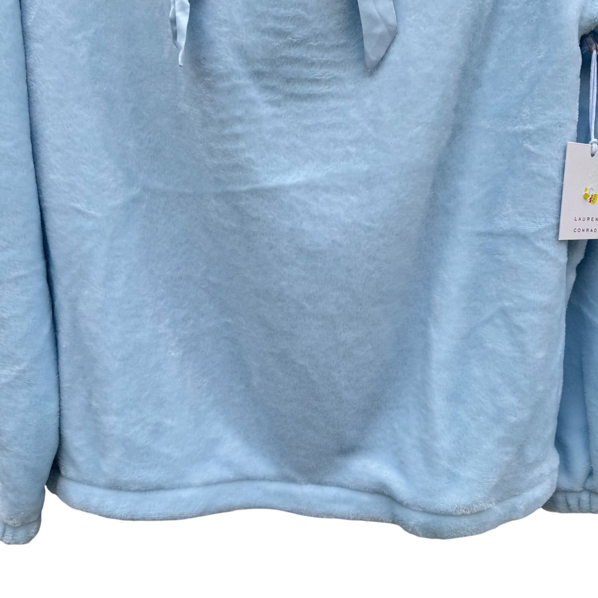 Lauren Conrad Blue Fuzzy Woobie Hoodie Sweatshirt Satin Drawstring Cozy Womens M