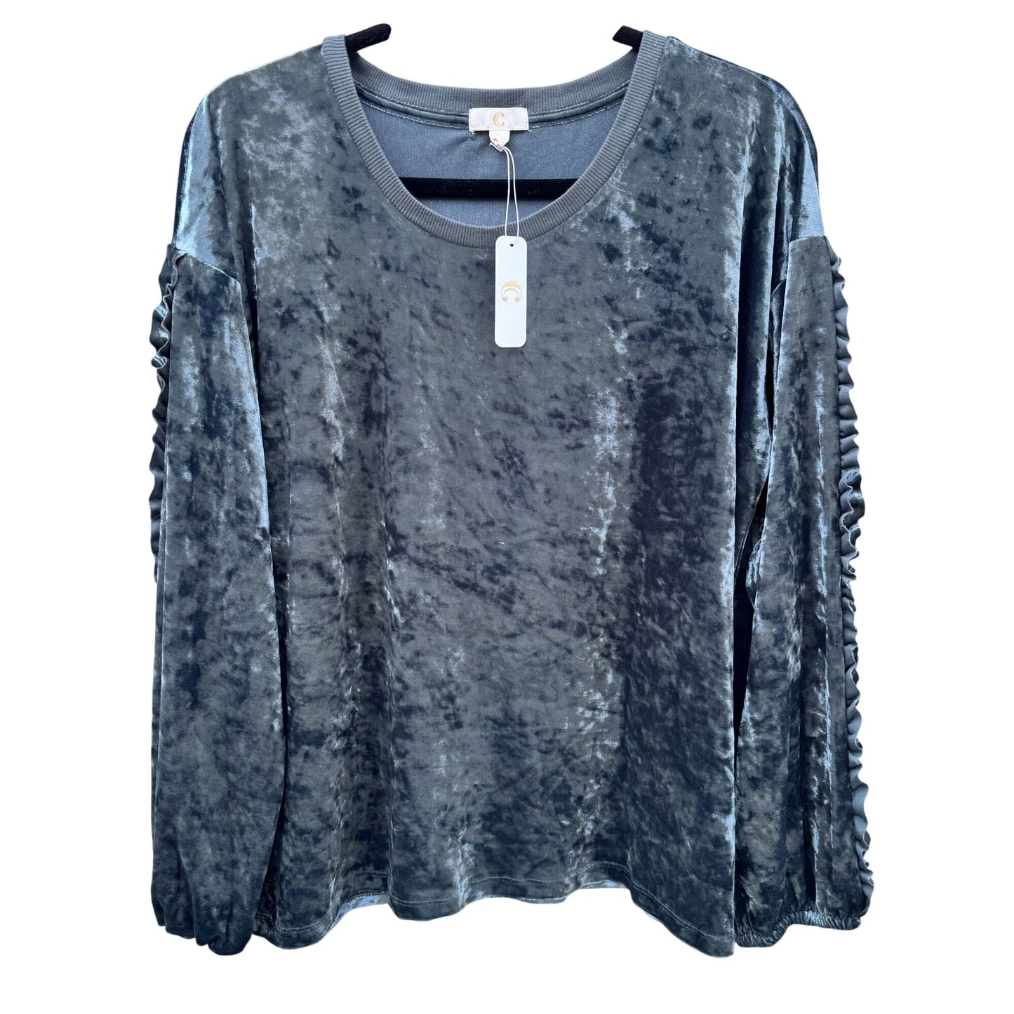 Charming Charlie Crushed Velvet Long Sleeve Top Ruffle Sleeve Fairytale Frost XL