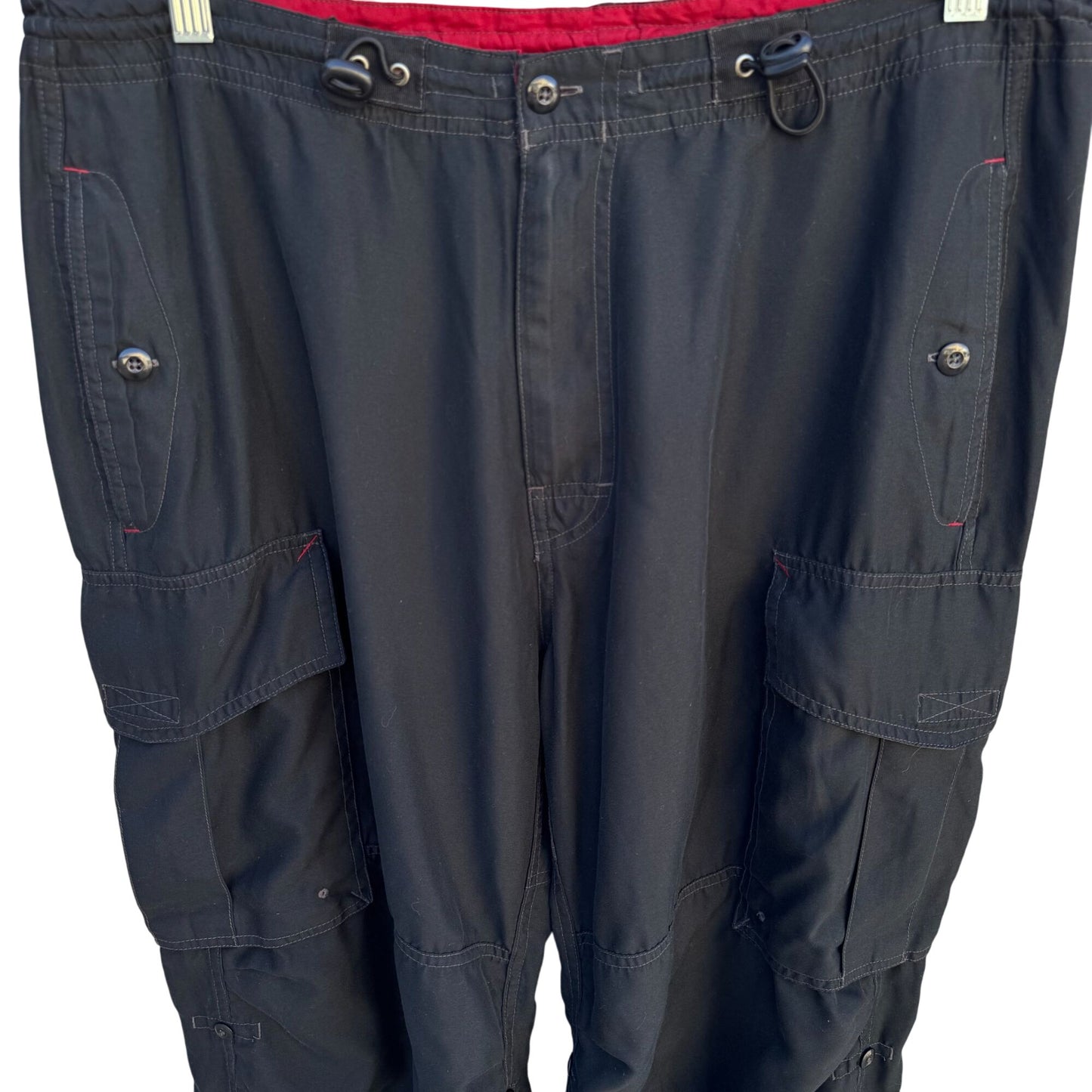 Gap Vintage Mens Black Cargo Baggy Paratrooper Drawstring Waist Parachute Pants