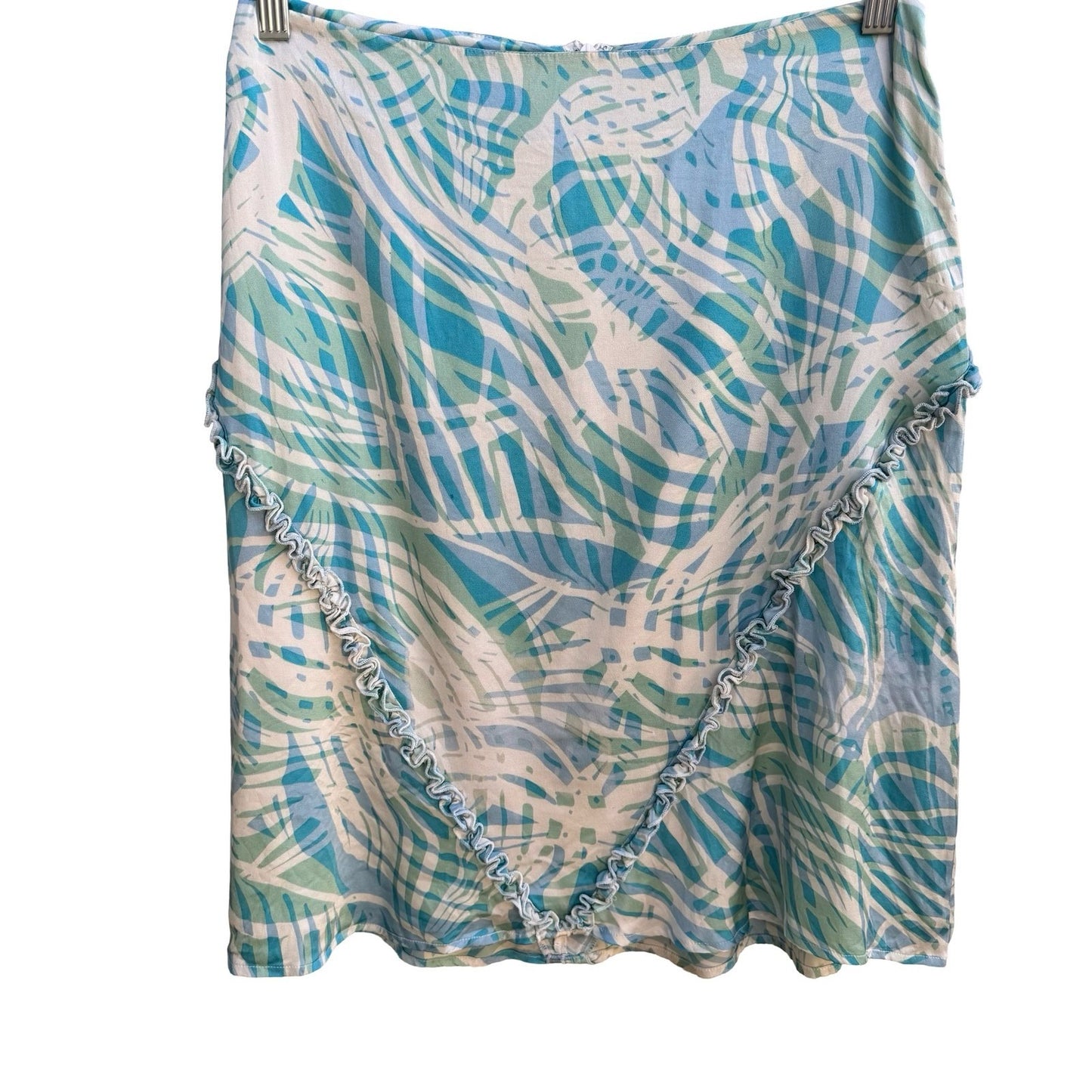Filippa Y2K Coatal Resortwear Tropical Boho Palm Leaf Silk Blend Ruffle Skirt 2