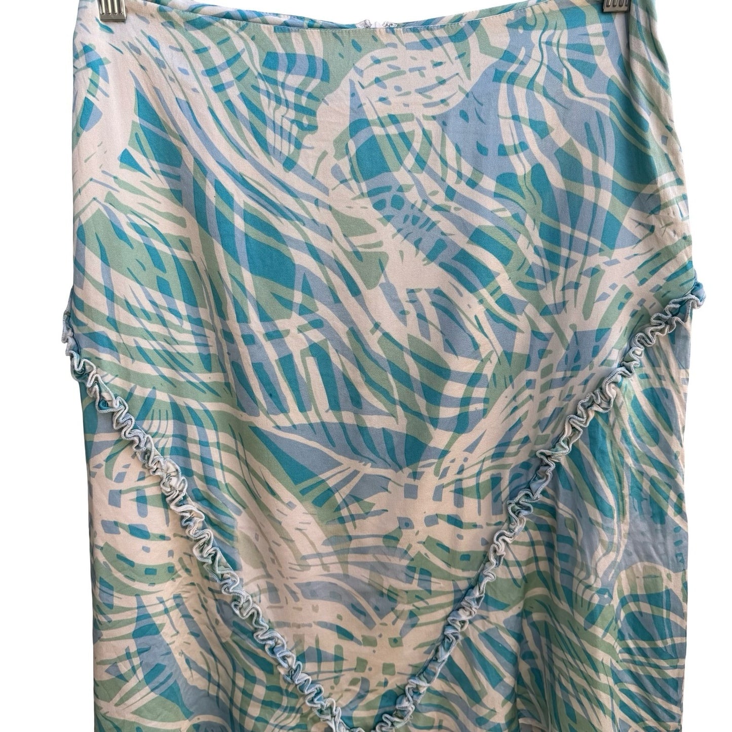 Filippa Y2K Coatal Resortwear Tropical Boho Palm Leaf Silk Blend Ruffle Skirt 2