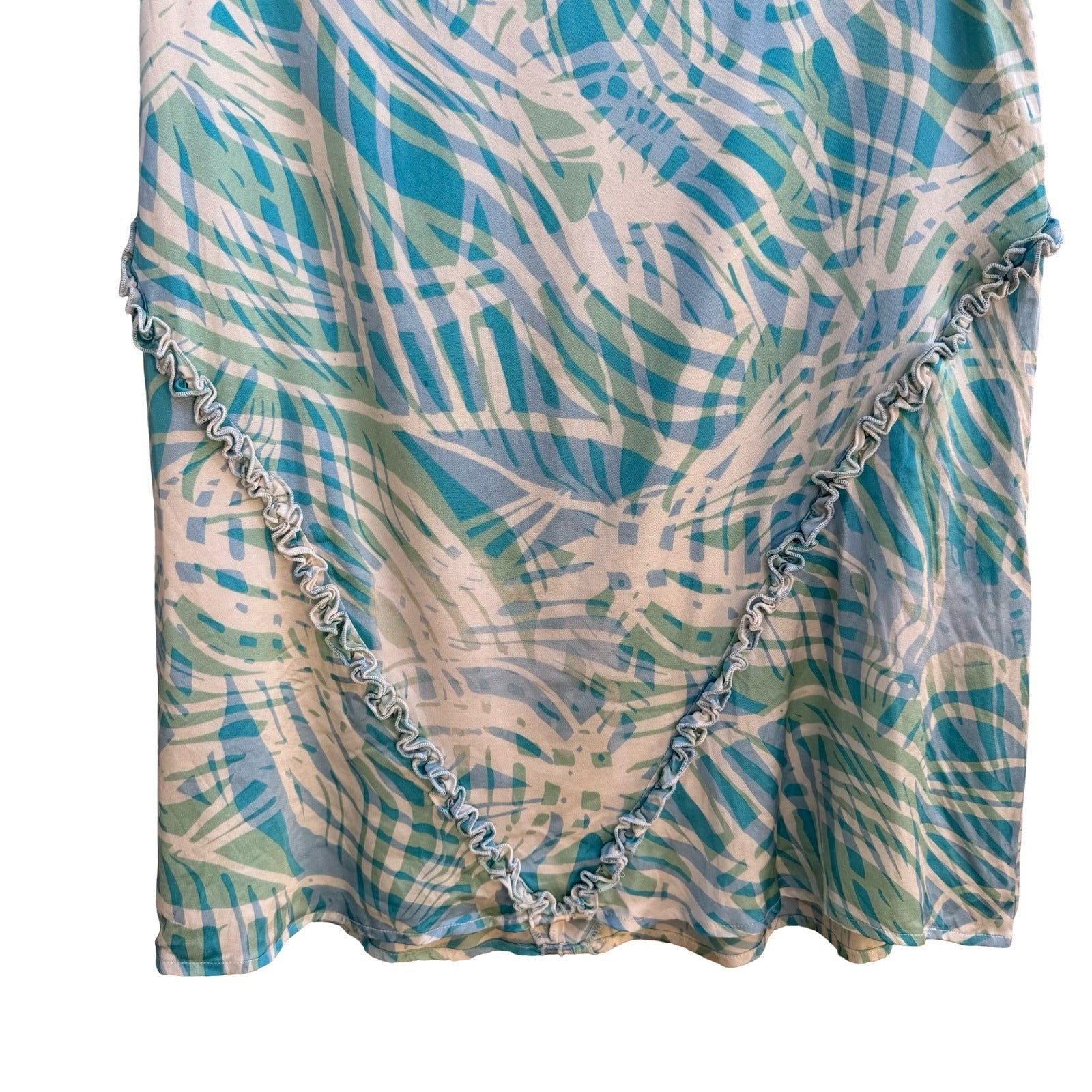 Filippa Y2K Coatal Resortwear Tropical Boho Palm Leaf Silk Blend Ruffle Skirt 2