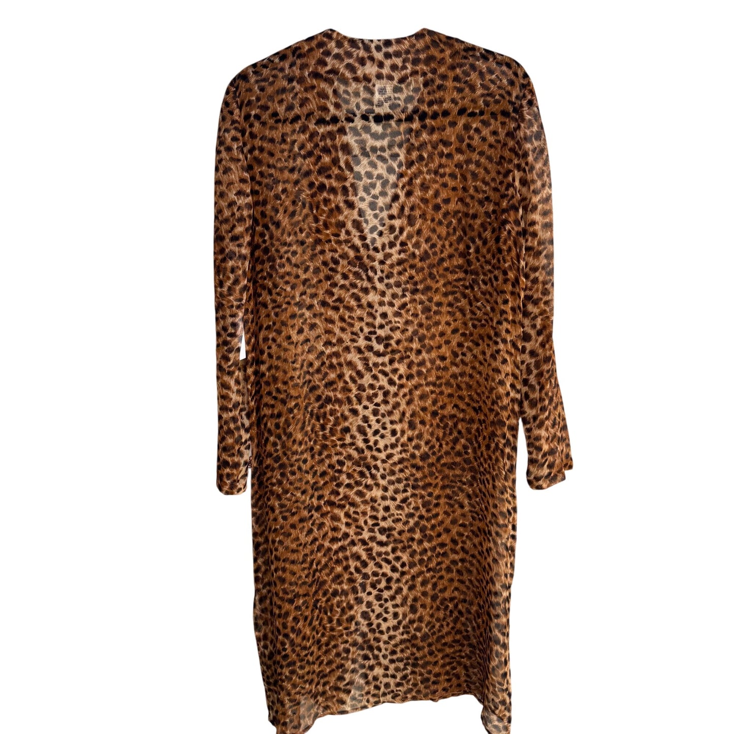 Diane Gilman Leopard Print Sequin Cardigan Duster Coat Silk Brown Black New S