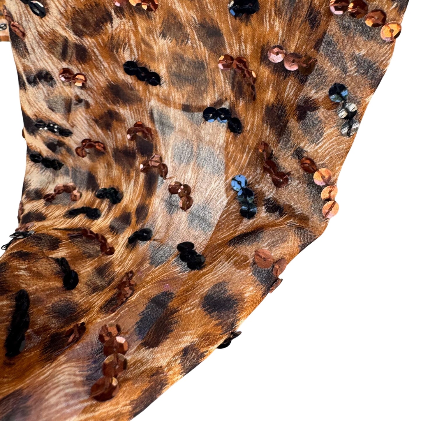 Diane Gilman Leopard Print Sequin Cardigan Duster Coat Silk Brown Black New S