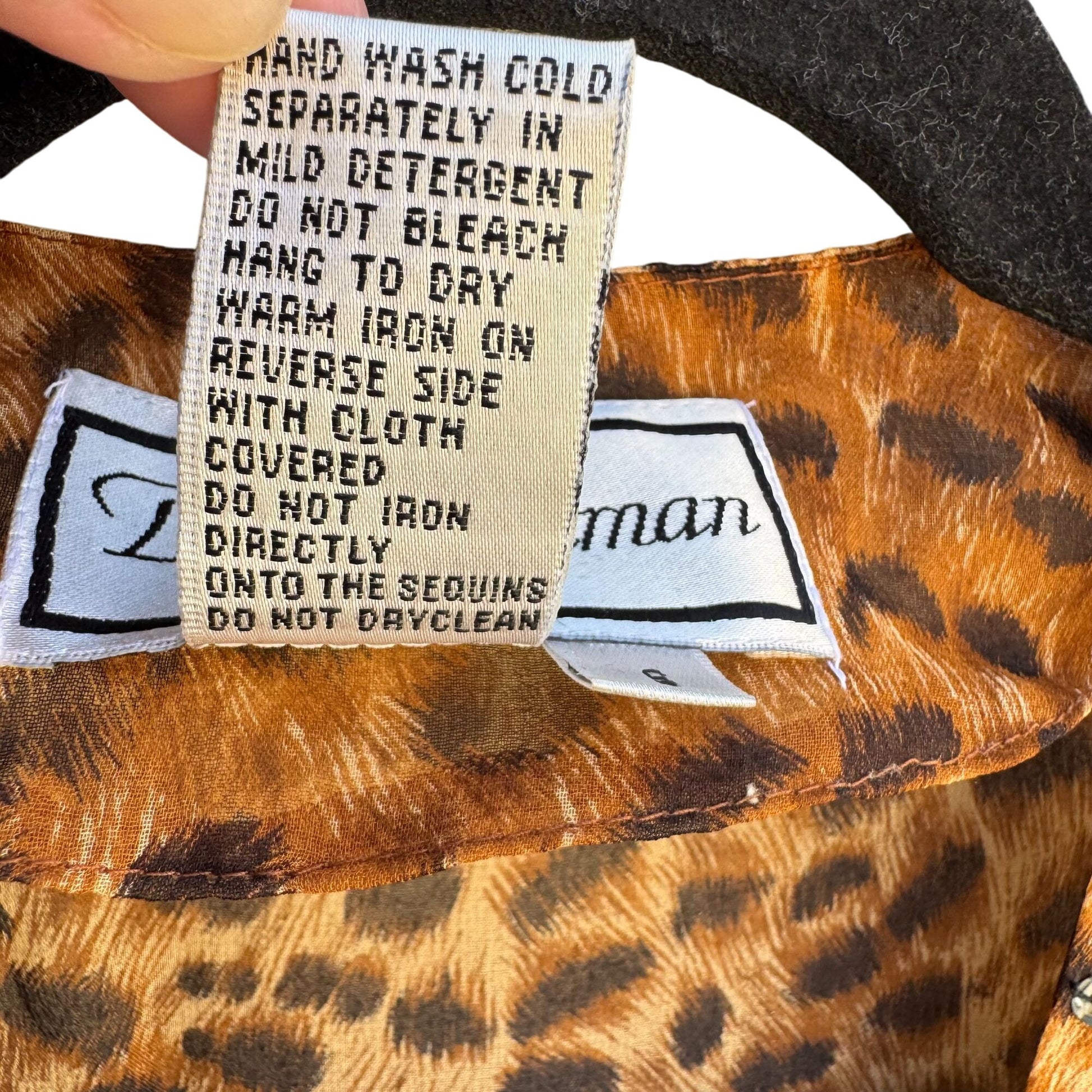 Diane Gilman Leopard Print Sequin Cardigan Duster Coat Silk Brown Black New S