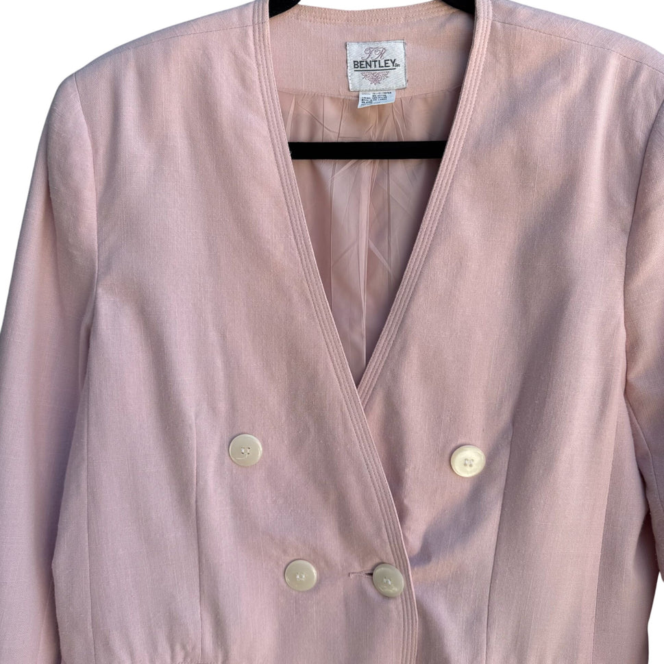 Bentley Vintage 80s Womens Pastel Pink Double-Breasted Preppy Blazer Jacket 6