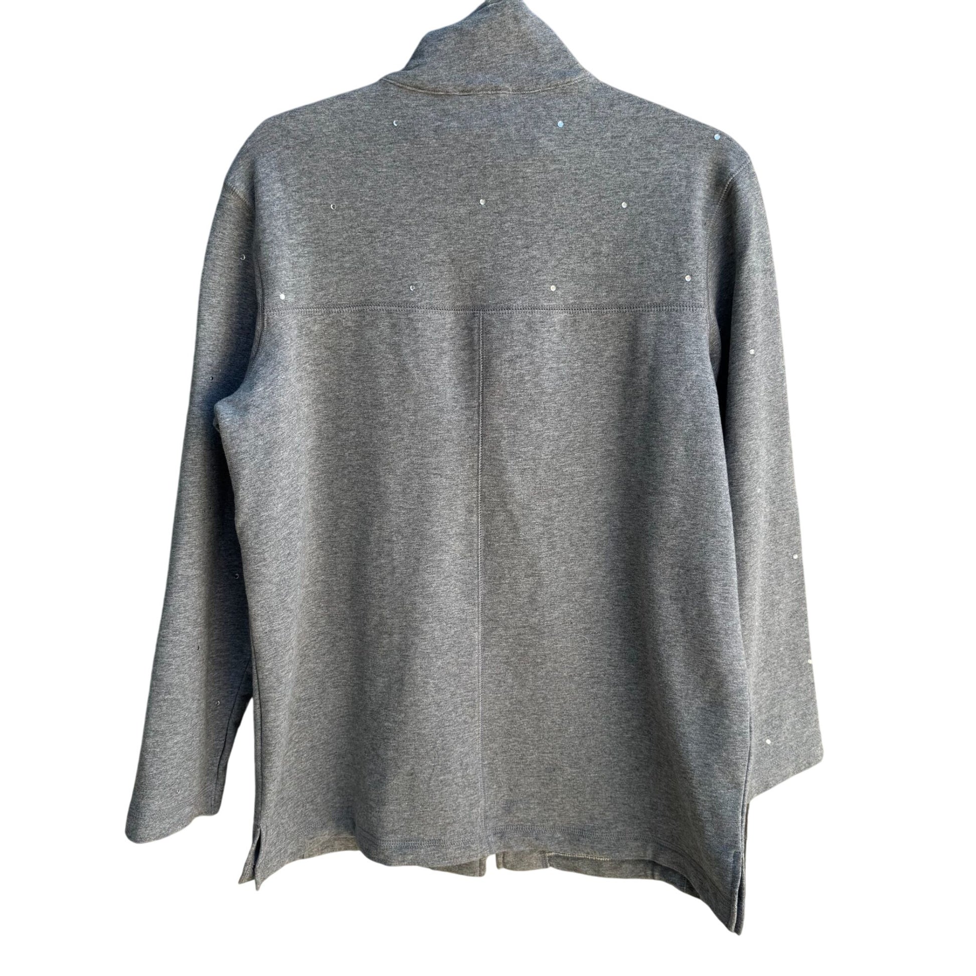 The Quacker Factory Womens Gray Rhinestone Embellished Pocket Zip Jacket New S