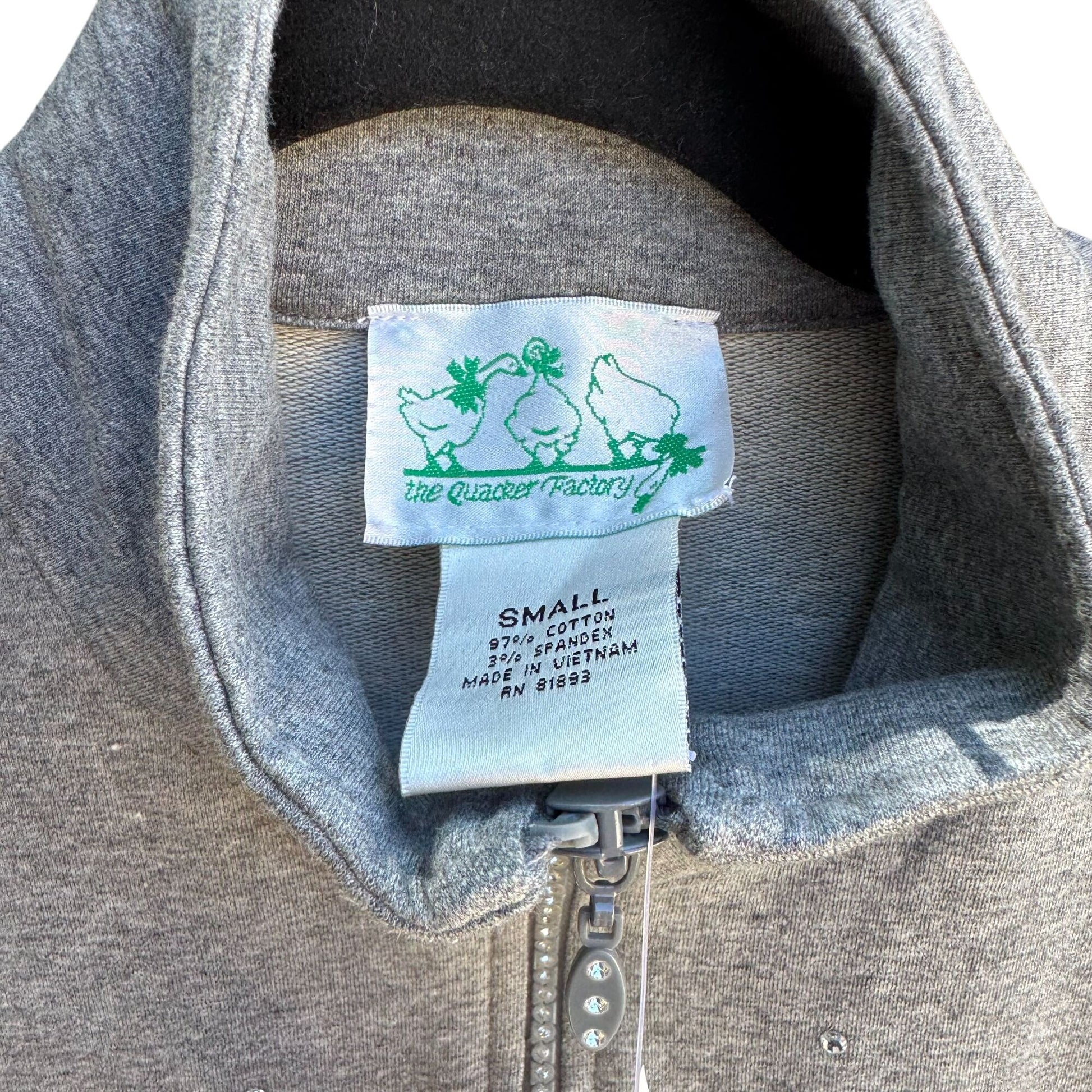 The Quacker Factory Womens Gray Rhinestone Embellished Pocket Zip Jacket New S