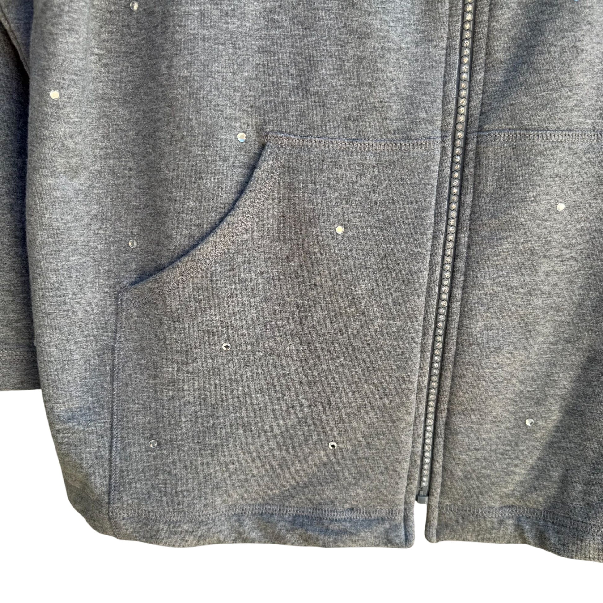 The Quacker Factory Womens Gray Rhinestone Embellished Pocket Zip Jacket New S