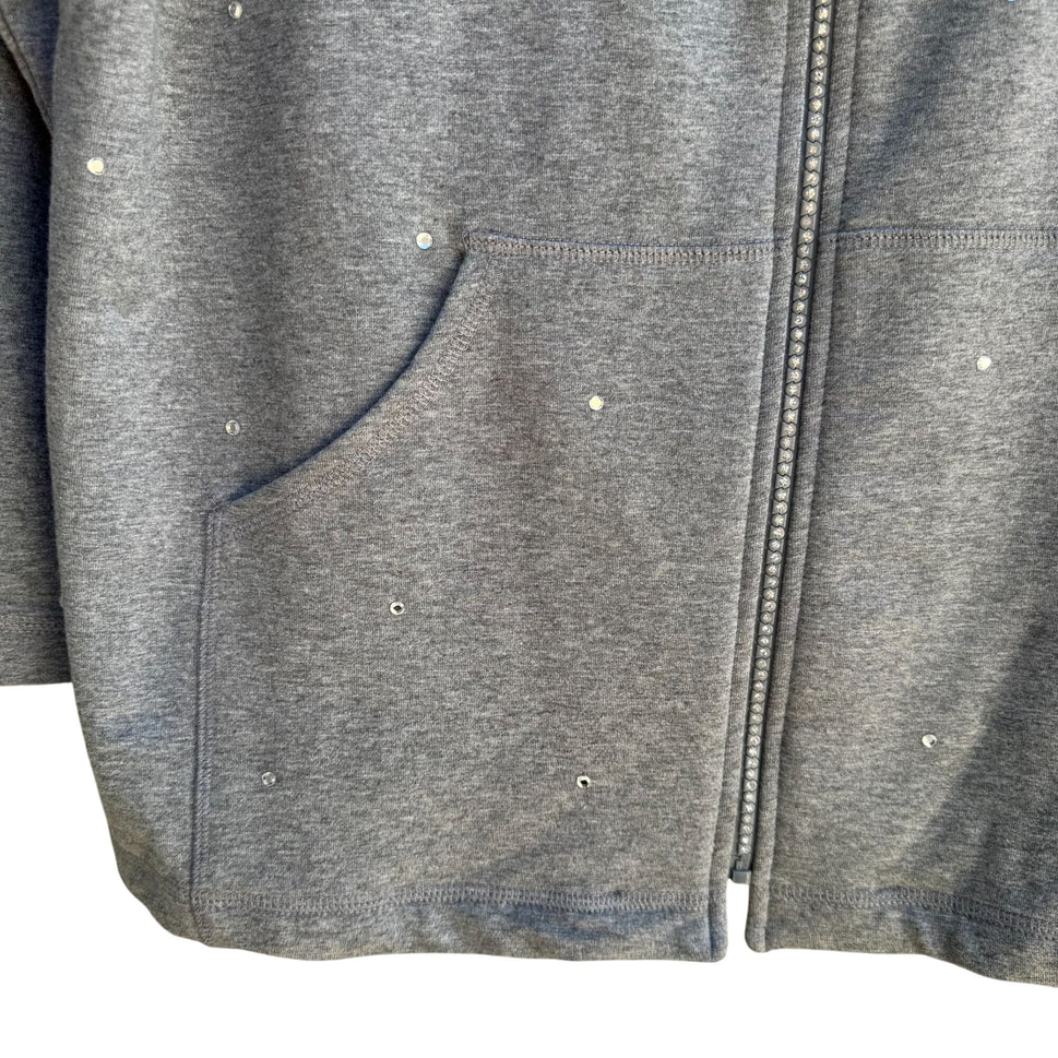 The Quacker Factory Womens Gray Rhinestone Embellished Pocket Zip Jacket New S
