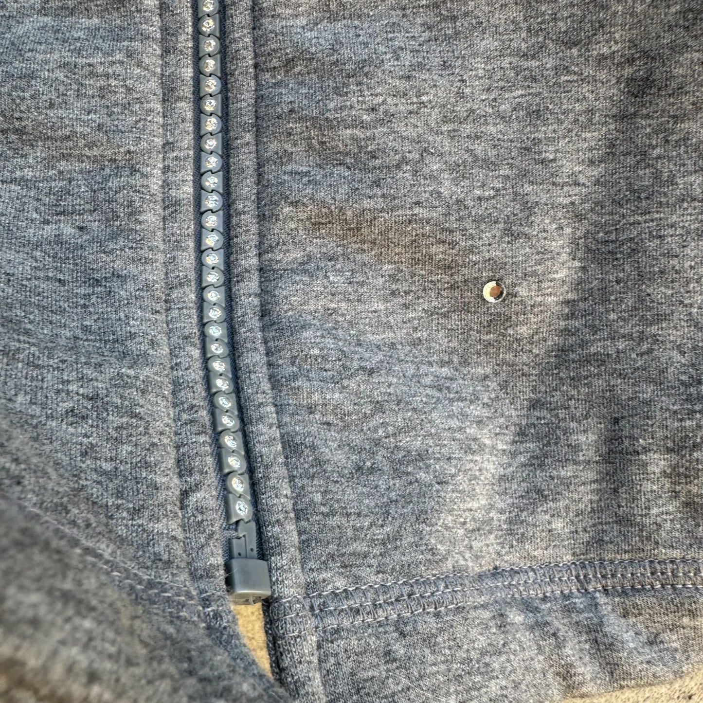 The Quacker Factory Womens Gray Rhinestone Embellished Pocket Zip Jacket New S