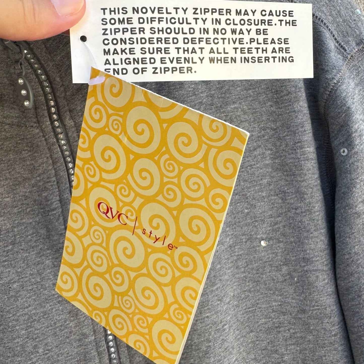 The Quacker Factory Womens Gray Rhinestone Embellished Pocket Zip Jacket New S