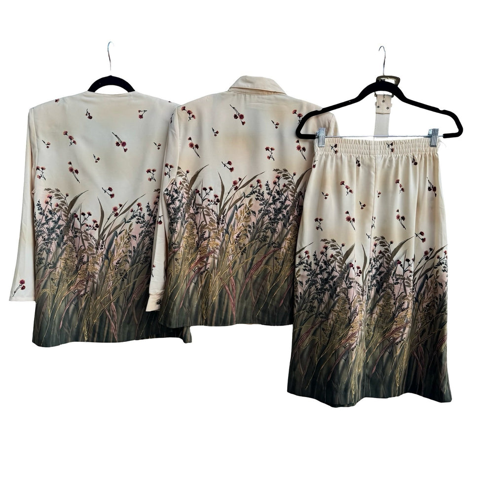 Maggie Sweet Cottagecore 90s Floral Windswept 3pc Skirt Blouse Cardigan Set S