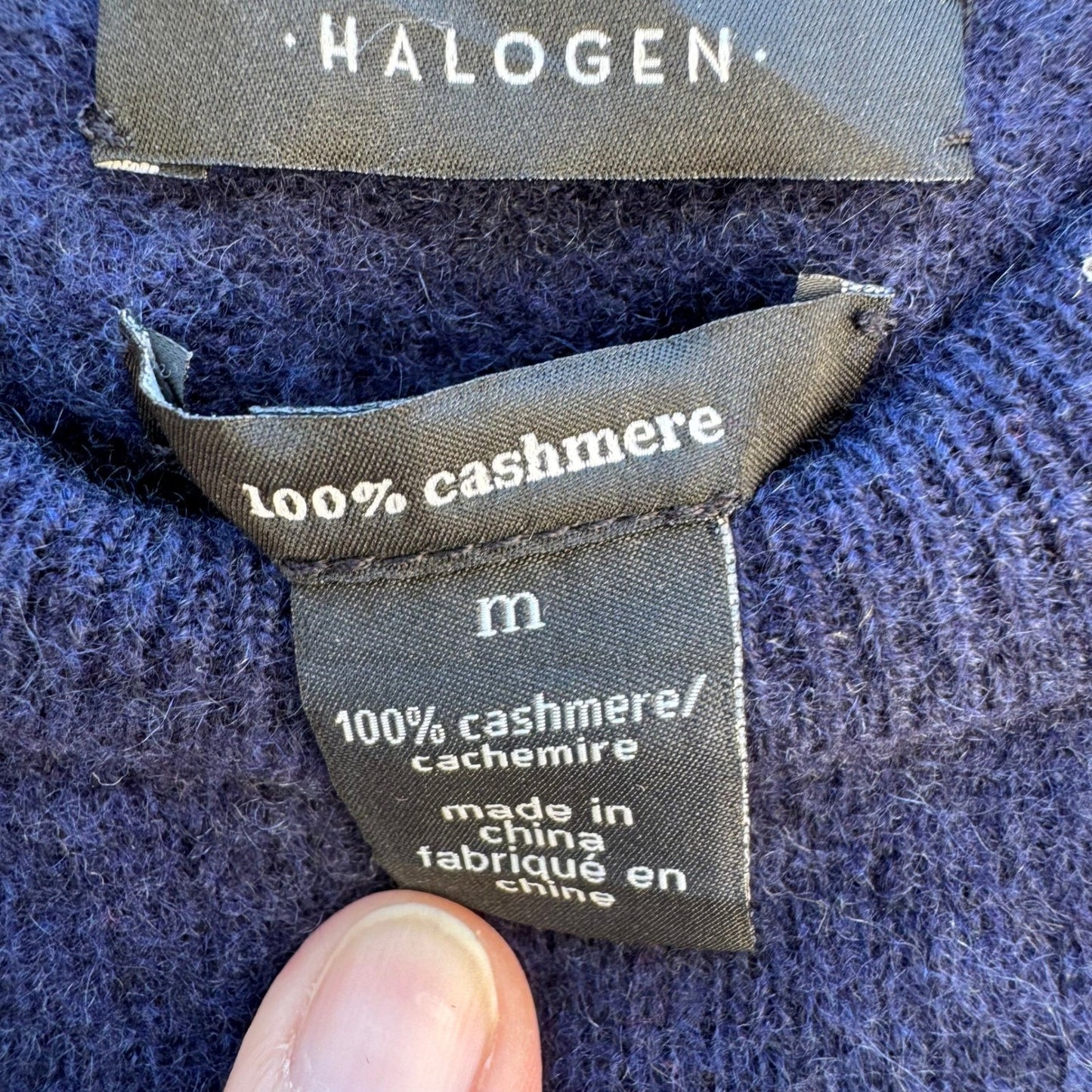 Halogen 100% Cashmere Side Tie Bow Old Money Minimalist Sweater Womens M Navy