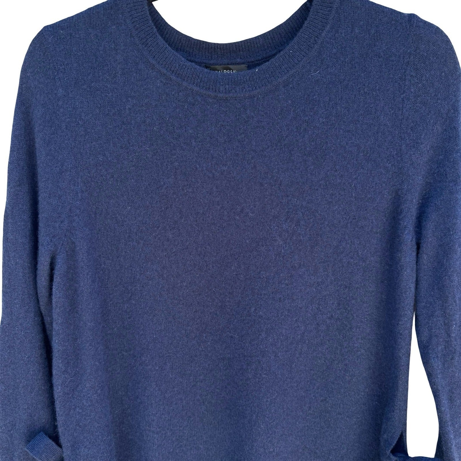 Halogen 100% Cashmere Side Tie Bow Old Money Minimalist Sweater Womens M Navy
