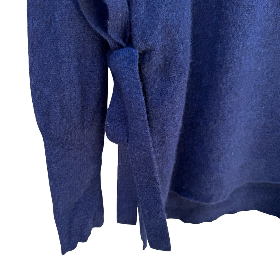 Halogen 100% Cashmere Side Tie Bow Old Money Minimalist Sweater Womens M Navy