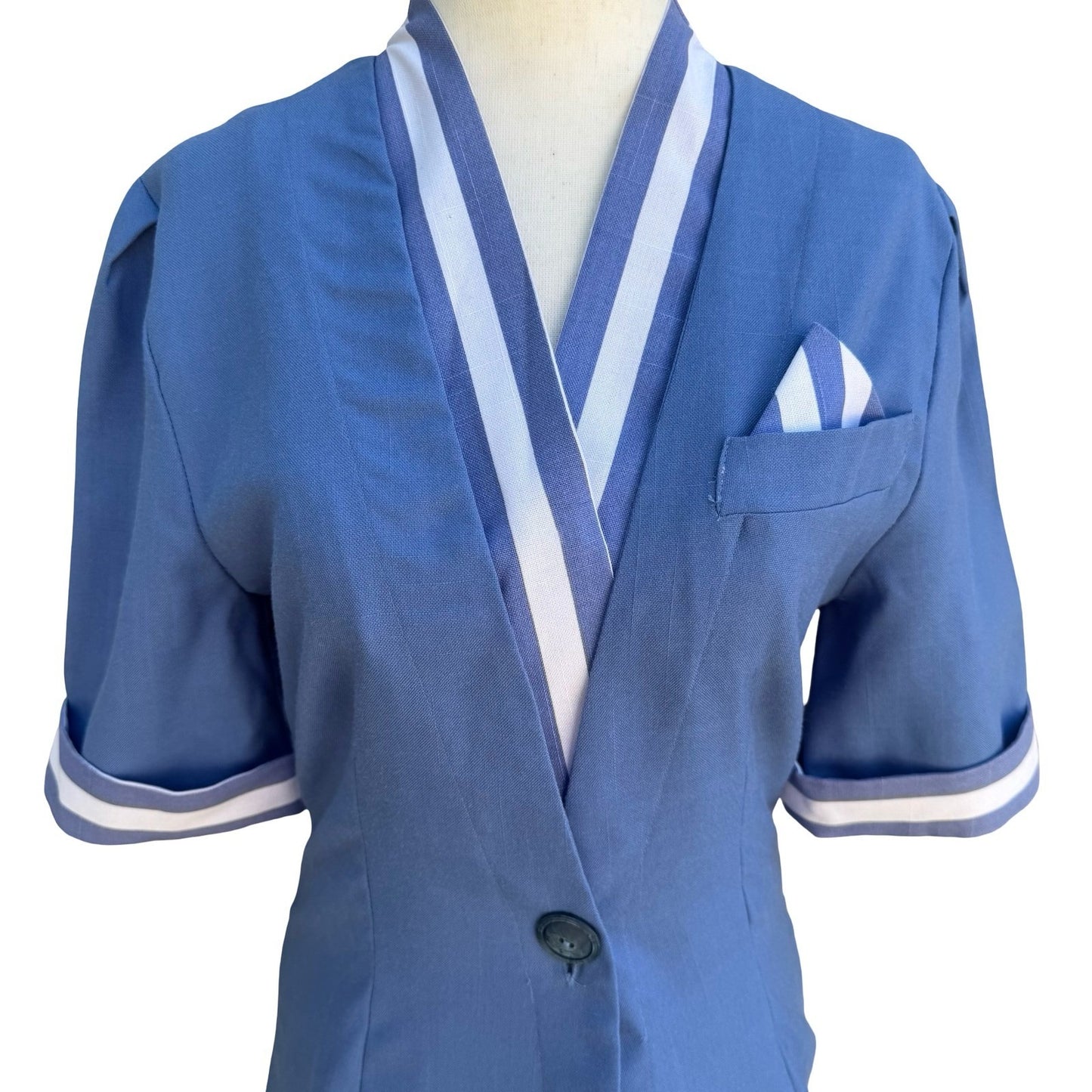 Sunshine Starshine Vintage 80s Retro Nautical Skirt Suit Striped Trim Blue 8