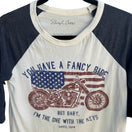Switch Sheryl Crow Graphic Baseball Tee White Fancy Ride Motorcycle Americana Medium 3 image