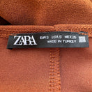 Switch Zara Minimalist Earthy Cold Shoulder Ruched Draped Bodycon Midi Dress Brown S 2 image