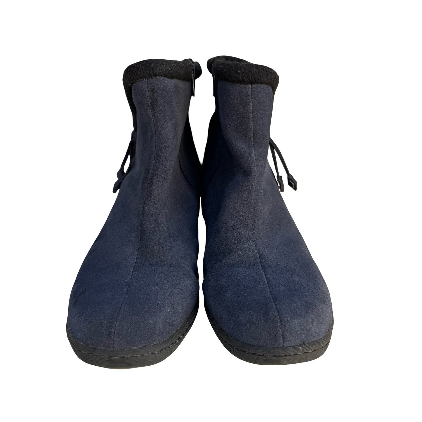 Studio Brilliant Womens Navy Blue Suede Leather Fleece Trim Ankle Boots Size 11M