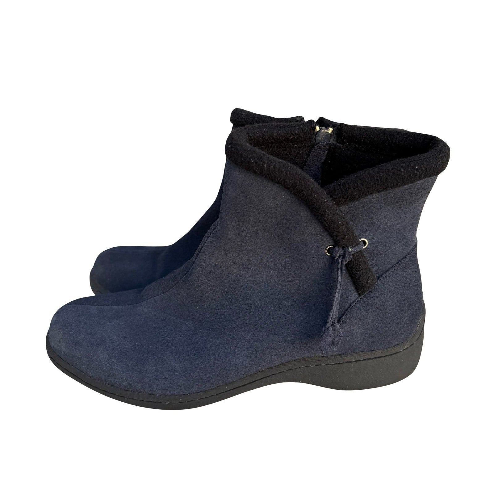 Studio Brilliant Womens Navy Blue Suede Leather Fleece Trim Ankle Boots Size 11M