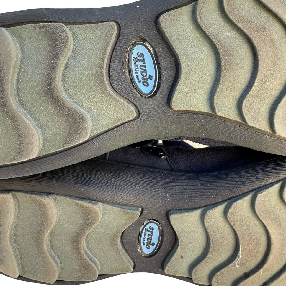 Studio Brilliant Womens Navy Blue Suede Leather Fleece Trim Ankle Boots Size 11M