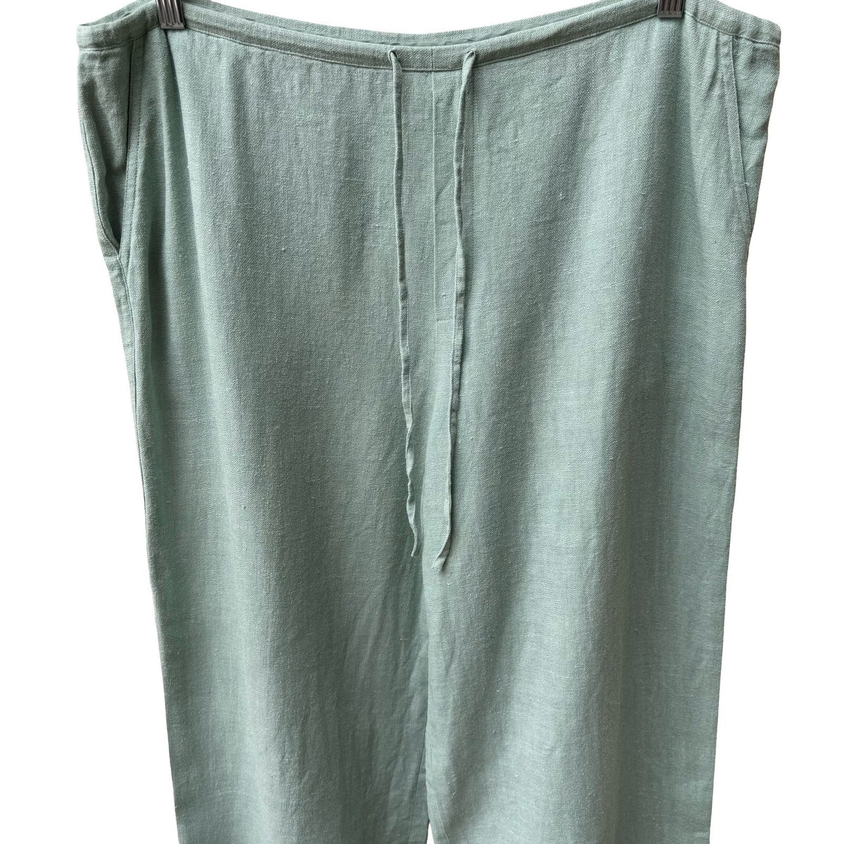 Ellen Tracy Linen Lagenlook Minimalist Drawstring Coastal Crop Wide Leg Pants L