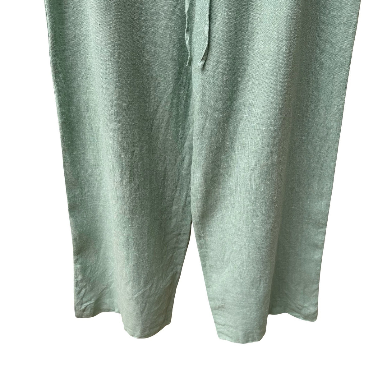 Ellen Tracy Linen Lagenlook Minimalist Drawstring Coastal Crop Wide Leg Pants L