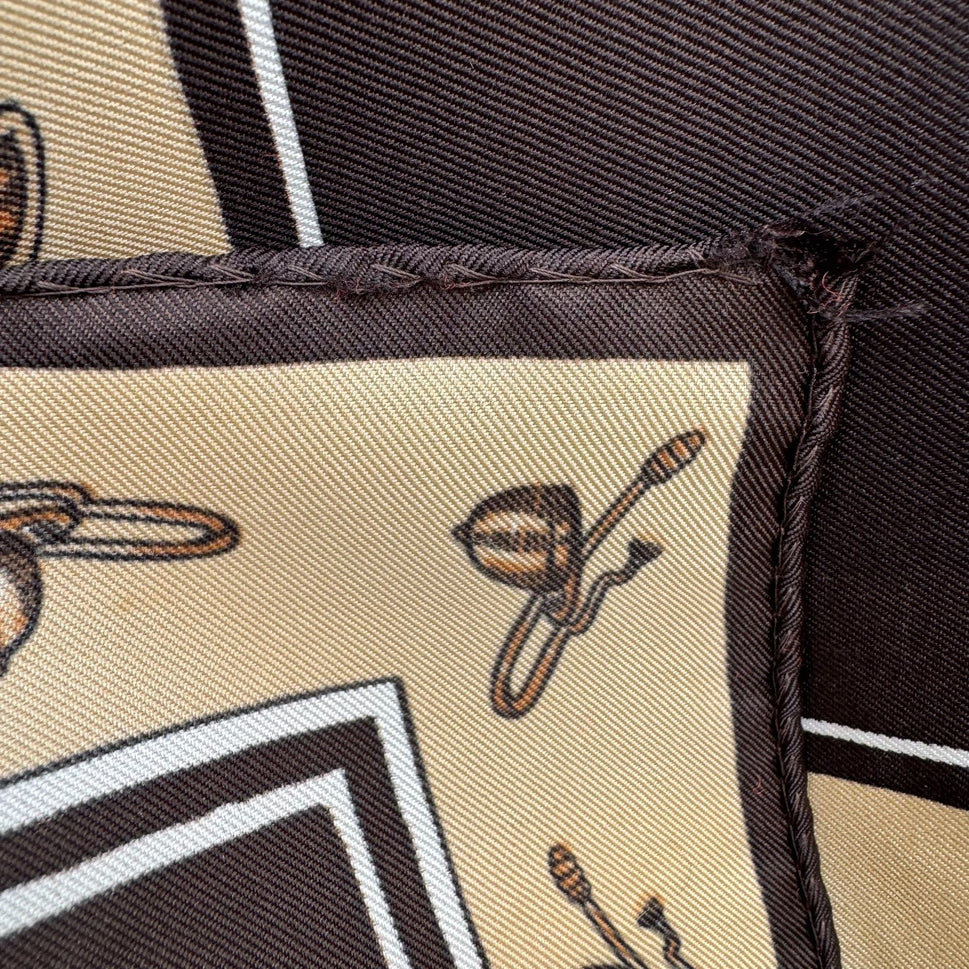 Vintage Equestrian Hand Sewn Square Scarf Horse Hunting Horns Dogs Old Money OS