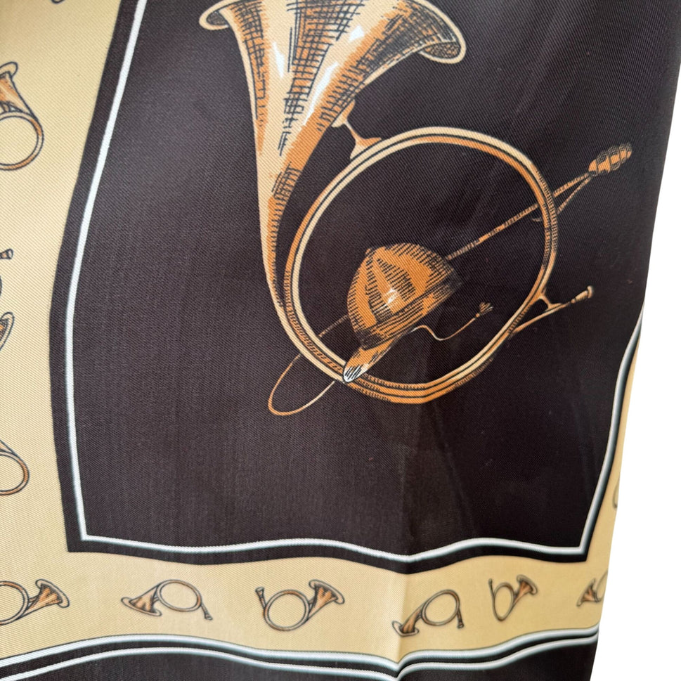 Vintage Equestrian Hand Sewn Square Scarf Horse Hunting Horns Dogs Old Money OS