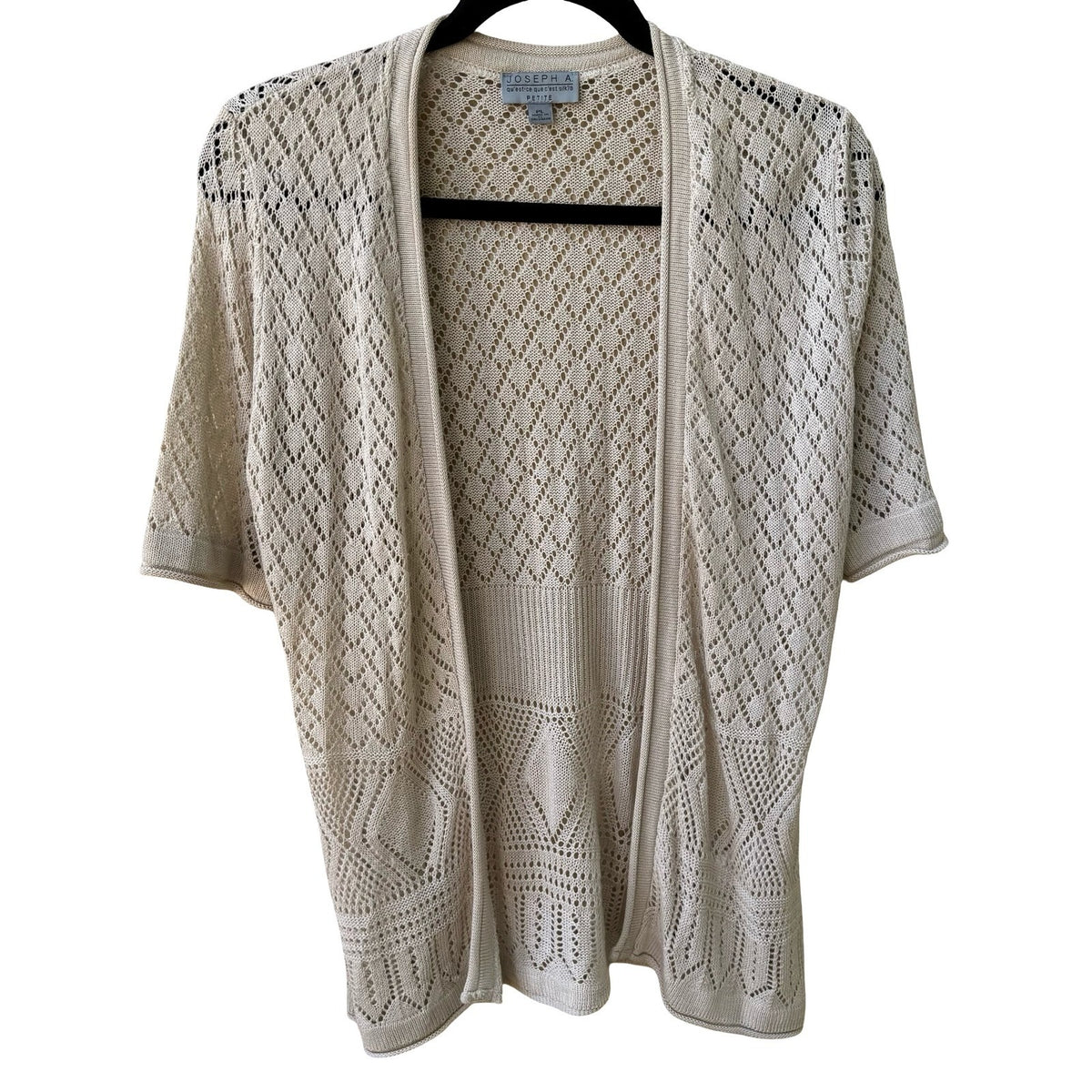 Joseph A Coastal Grandmacore Boho Cottagecore Pointelle Open Front Knit Cardigan